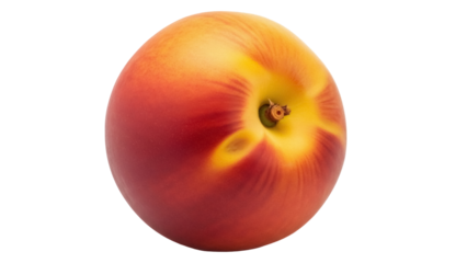 Isolated ripe nectarine, showing smooth reddish-yellow skin and firm, juicy flesh, studio shot