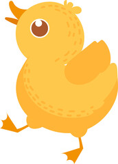 Yellow cartoon duckling walking with playful step