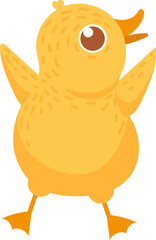 Yellow duckling raising wings celebrating cartoon happy
