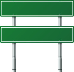 Blank green road signs indicating direction or information