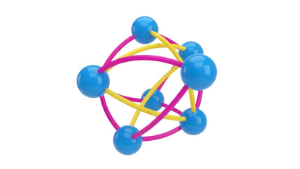 Isolated colorful molecule model toy representing scientific concept, structure, atom