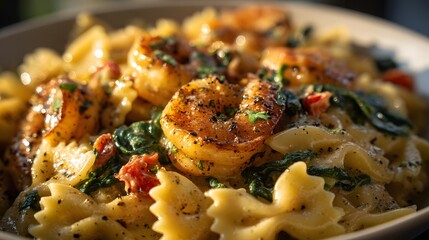 pasta with vegetables and shrimps