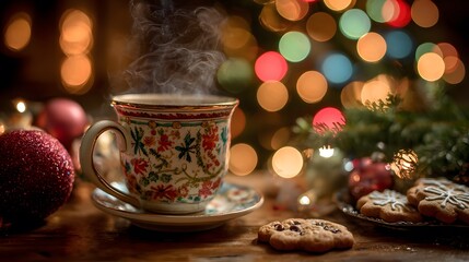 Fototapeta premium christmas still life with cup of coffee