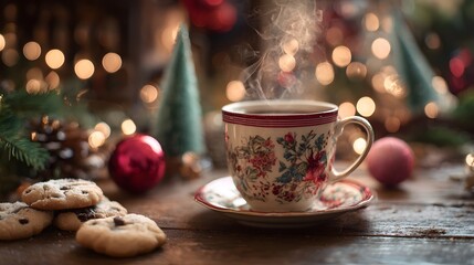 Fototapeta premium cup of coffee and christmas cookies