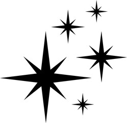 Fototapeta premium Multiple black sparkle stars on a white background