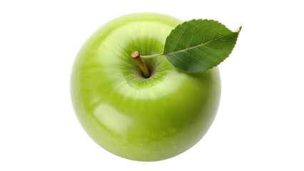 Isolated green apple with leaf, studio shot, fruit, fresh, food, vitamin, diet and healthy eating