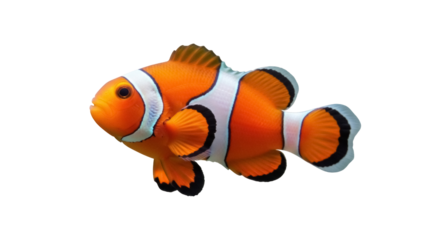 Isolated tropical clownfish with orange, white and black markings, reef dweller