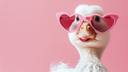 A duck wearing heart-shaped sunglasses, adding a playful and charming touch to the scene.