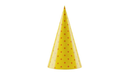 Isolated yellow paper cone hat for birthday celebration, party supply for fun event theme