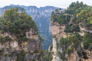 Rock arche inthe Tianzi Mountains (Avatars Mountains) in Zhangjiajie National Forest Park in Hunan, China.