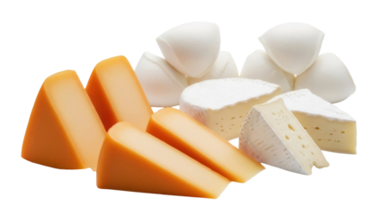 Isolated assortment of cheeses, delicious and healthy dairy products for a tasty appetizer