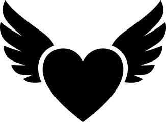 Obraz premium Black heart symbol with wings. Love concept. Graphic icon for decoration, logo, sticker, Valentines Day. Simple flat vector illustration