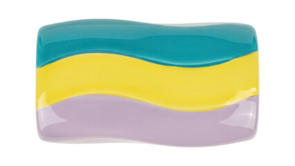 Isolated abstract rectangular colorful shape with three horizontal wavy bands of color