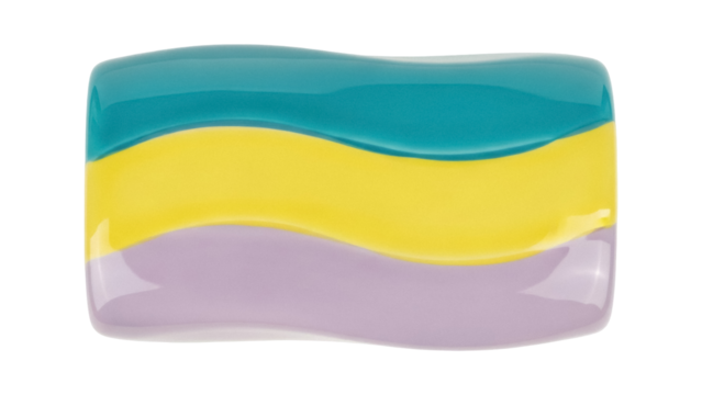 Isolated abstract rectangular colorful shape with three horizontal wavy bands of color - Powered by Adobe