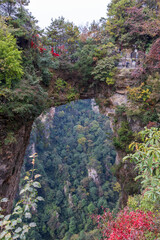 Rock arche in the Tianzi Mountains (Avatars Mountains) in Zhangjiajie National Forest Park in Hunan, China.