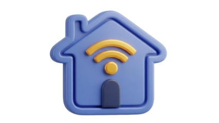 Isolated home with wifi signal, symbol of smart house, concept of modern secure house