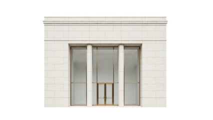 Isolated stone building facade, modern architecture with pillars and glass entryway doors