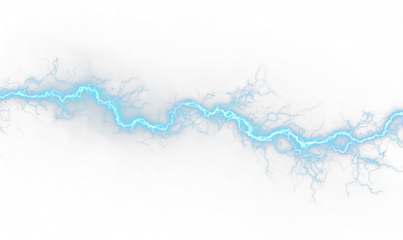 Blue lightning strikes, flashing bright light and arcs of electricity. Energy radiates danger while thunder echoes across the storm. PNG preserves each striking bolt.