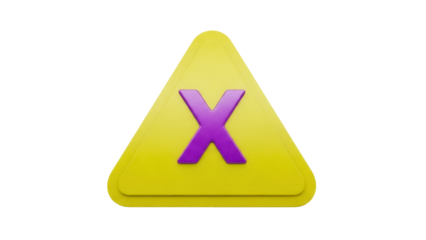Isolated yellow danger sign with purple x in center, symbol for caution, risk and hazardous areas