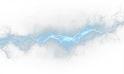 Electric blue lightning bolts illuminate the storm with light and energy. Sparks flash danger while thunder roars across the sky. Perfect PNG overlay for dramatic effects.