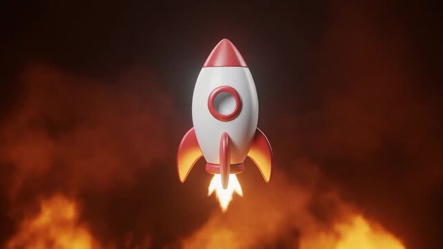 rocket in the sky, to the moon 3D video 