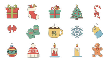 Fototapeta premium Christmas Icons Collection with Gifts and Decorations.