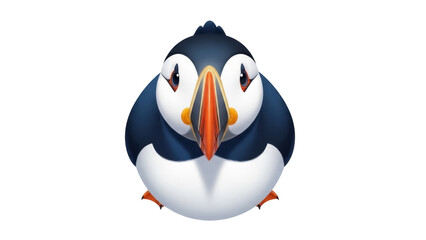 Isolated Atlantic puffin portrait on a bright backdrop, cartoon illustration of cute bird