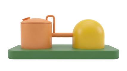 Isolated playful building block construction with cylindrical and dome shapes, toy-like