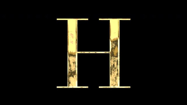 Gold uppercase alphabet &ldquo;H&rdquo;, Serif, light reflecting and patterns shifting, alpha channel