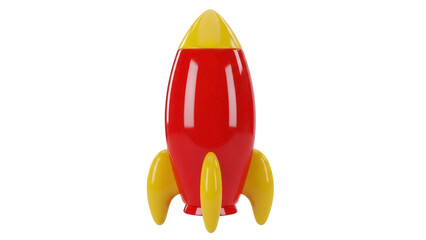 Isolated toy rocket ship, space shuttle or airplane for children, red, yellow, transportation