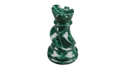 Isolated green rook chess piece, made of precious stone, art object, collectible figurine