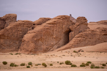 AlUla Desert Rock Formations, Saudi Arabia , Dramatic Red Sandstone Landscape
