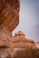 AlUla Desert Rock Formations, Saudi Arabia , Dramatic Red Sandstone Landscape
