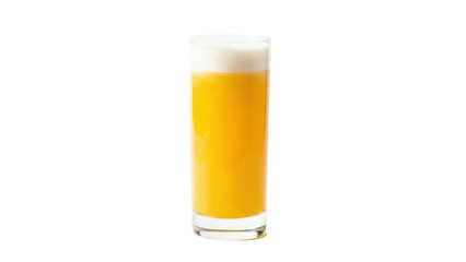 Isolated glass of freshly squeezed yellow juice with foam on top for healthy lifestyle