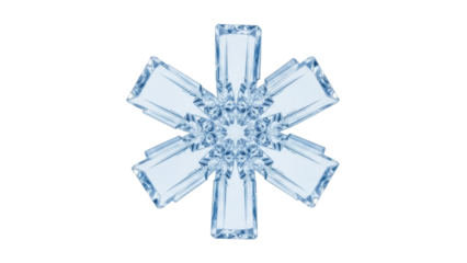 Isolated crystal snowflake in blue on no background, winter holiday, geometric art decor