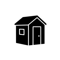 Bold Minimalist Garden Shed Vector Icon. Black and White Flat Design Tool House Silhouette for SVG Cutting Files, Backyard Storage Branding, Landscaping Logo, and Modern Outdoor Building Illustration