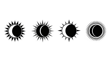 Fototapeta premium Black Silhouette Sun Moon Fusion Vector Symbol in Eclipse and Crescent Styles