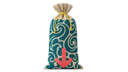 Isolated ornamental brown sack with red arrow downward, natural light effect, design element