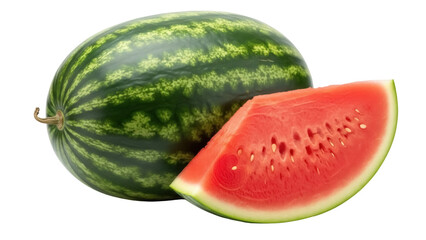 Isolated Watermelon with Slice, Summer Refreshment, Healthy Dessert, Tropical Fresh Fruit