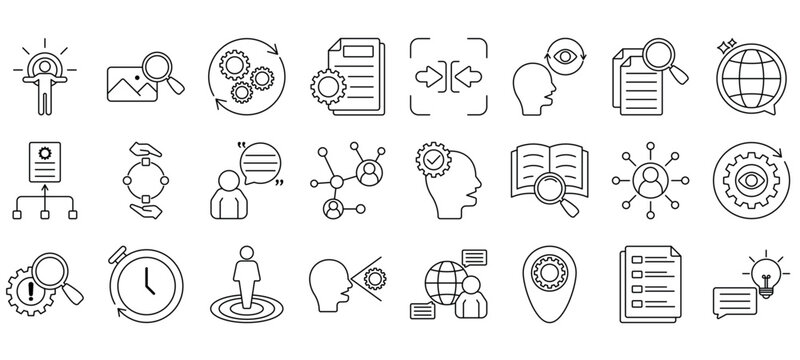 Context icon set collection in flat style. Icon pack contains context, background, situation, setting, scenario, frame, environment, perspective, circumstance, condition. EPS 10