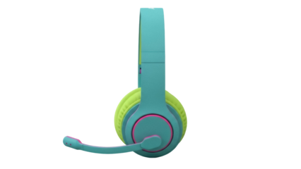 Isolated colorful gaming headset with boom mic, cyan and pink details, for gamers and streamers