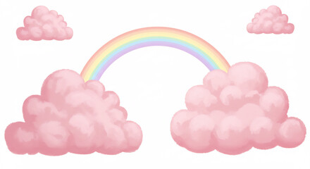 Obraz premium Vif arc-en-ciel color� s'�tirant gracieusement entre des nuages roses moelleux illustration douce design onirique enfantin. AI Generated