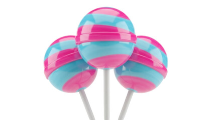 Isolated candy lollipops with pink and blue stripes on stick, sugary sweet treat for children