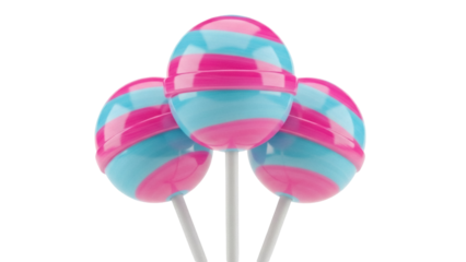 Isolated candy lollipops with pink and blue stripes on stick, sugary sweet treat for children