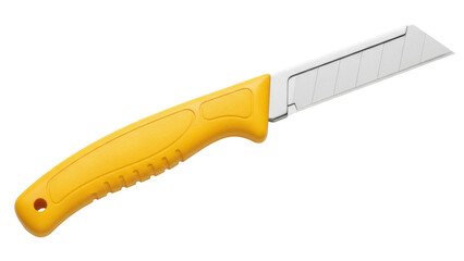 Isolated retractable utility knife with yellow handle for construction or crafting projects