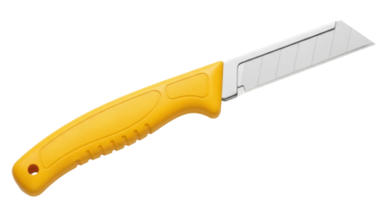Isolated retractable utility knife with yellow handle for construction or crafting projects