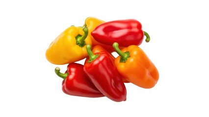 Isolated group of mini sweet bell peppers in yellow, orange, and red color variants