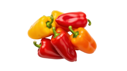 Isolated group of mini sweet bell peppers in yellow, orange, and red color variants