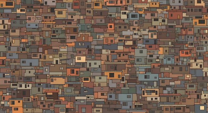 Dense Urban Landscape - A Tapestry of Interconnected Dwellings and Vibrant Colors.