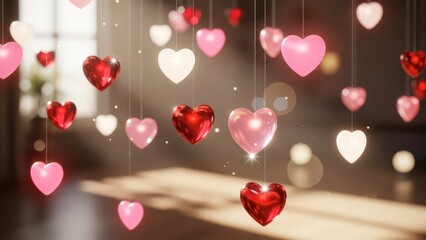 Obraz premium Romantic Hanging Hearts Decoration for Valentines Day Celebration.